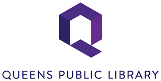 The Queen Public Library logo is a purple low polygon Q.